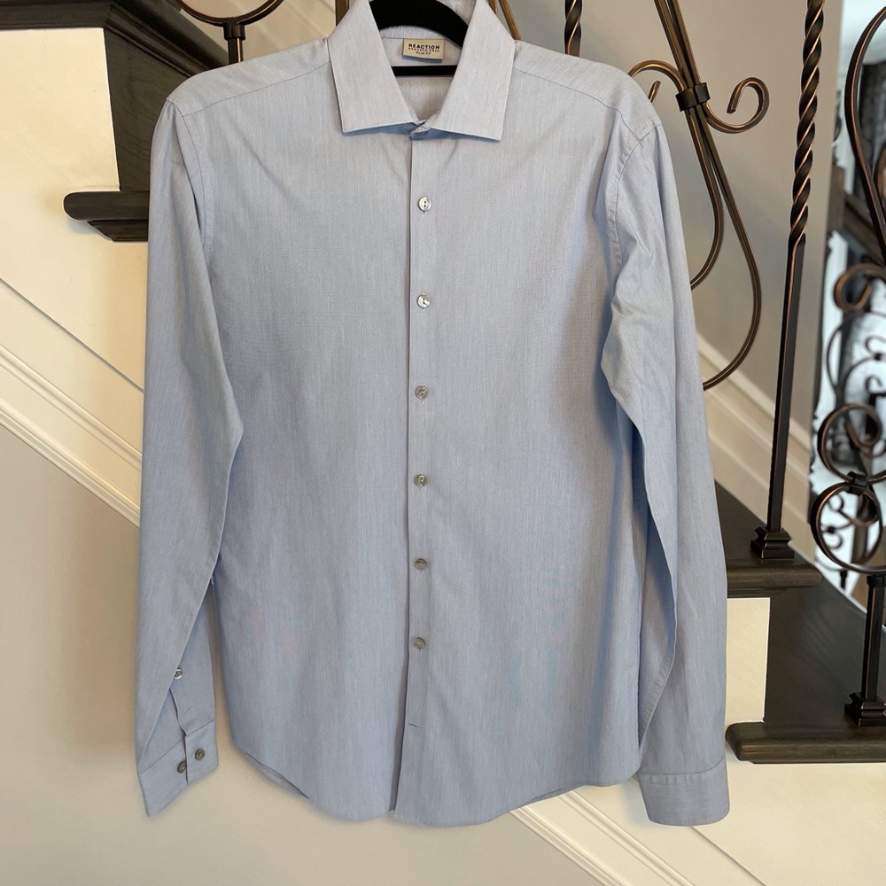 Kenneth Cole Reaction Men’s Long Sleeve Slim Fit Light Blue Shirt Size 15 34/35